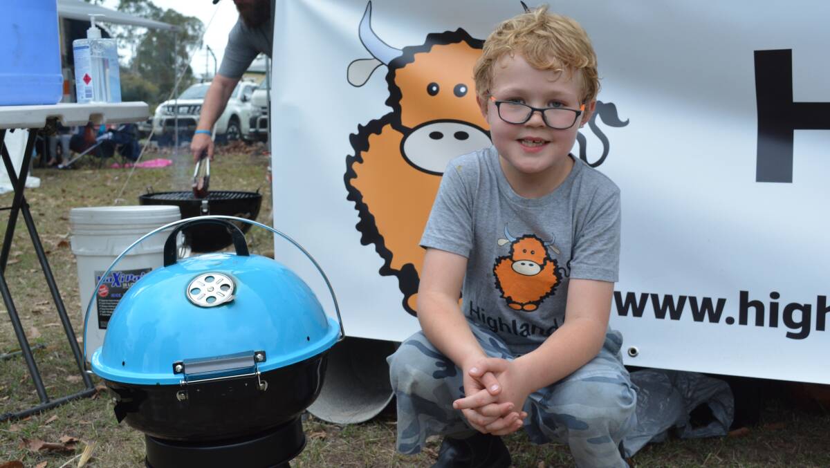 Ethan Blanchard and his little barbecue at the Wingham competition. Photo Anne Keen