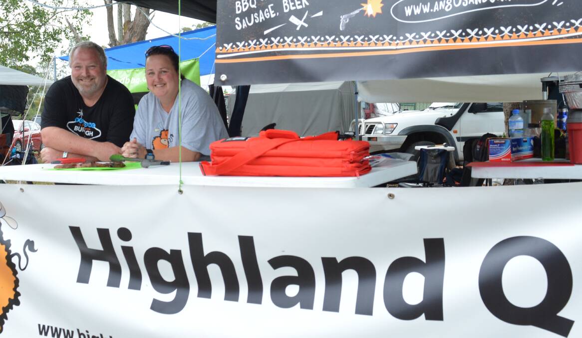 Mick Blanchard and Linda Moir with their Highland Q cooking set up during the Smokin the Valley in Wingham. Photo Anne Keen