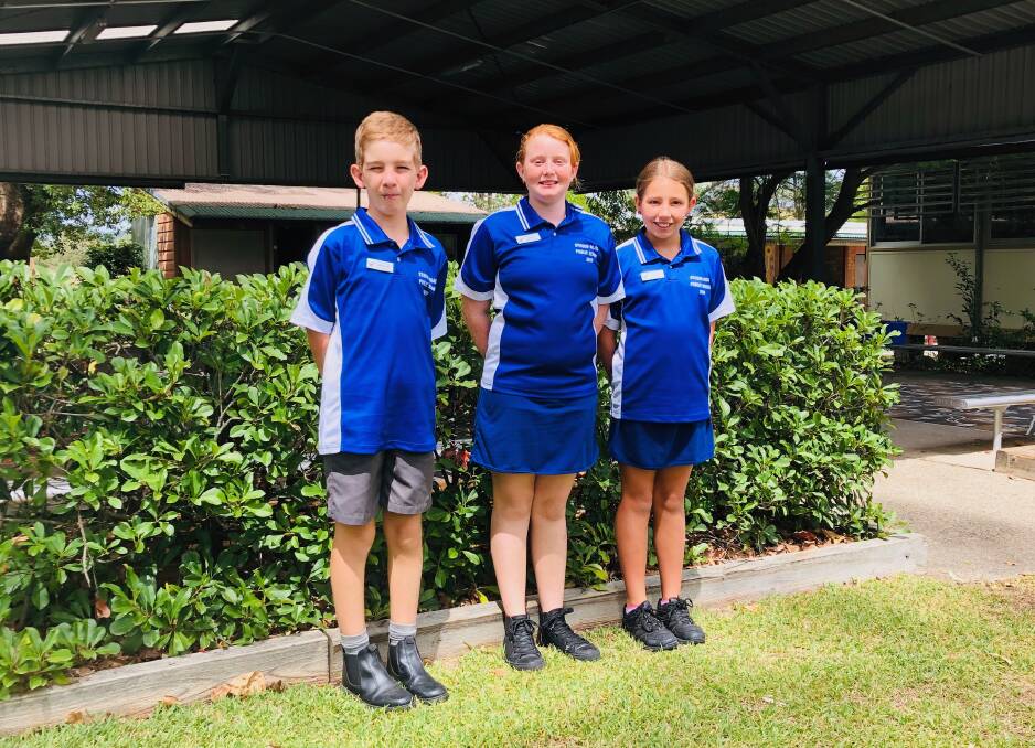 Stroud Road Public School student leaders 2019: Lachlan Warner, Hayley Edwards and Hayley Fisher-Webster.