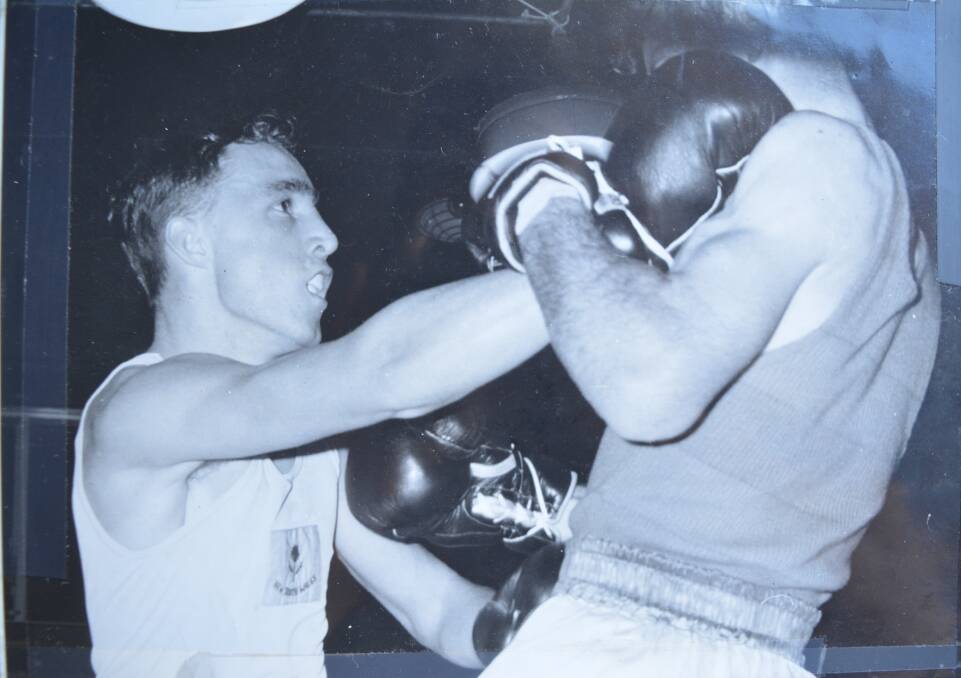 Bill Booth landing an upper cut during the NSW Amateur Boxing Association 1963 New Zealand Tour in Gisborne, NZ. Photo supplied by Bill Booth