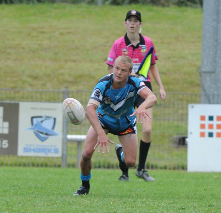 Looking for support: James Kelly crossed for a try in Port Macquarie Sharks' 36-point win over Forster-Tuncurry on Sunday. Photo: Ivan Sajko