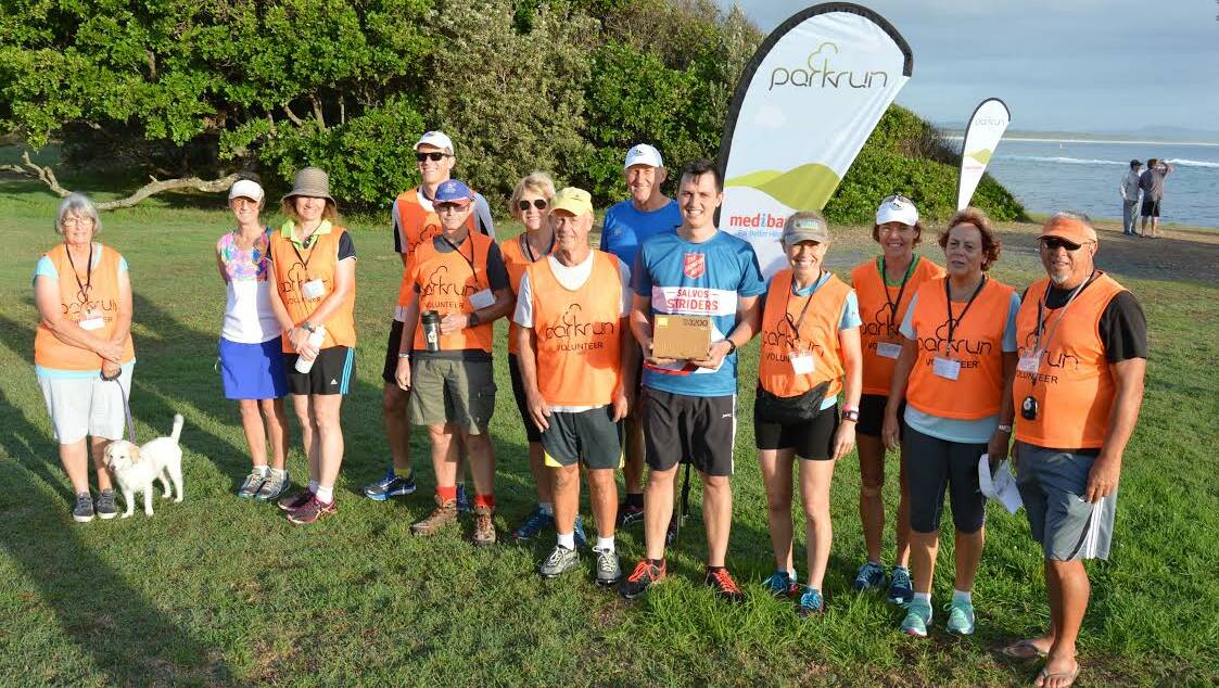 Tanya Connell, Janet Litwin, Deb Tuckerman, Gerald Tuckerman, Don Richardson, Sharon Stokes, Paul Connell, Rob Freijs, Philip Sutcliff, Mary Yule, Chris Newell, Sue Goodison and Buddy Lum at Forster parkrun. 
 