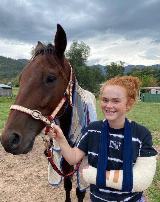 'I FEEL BLESSED': Tamworth reinswoman Elly Chapple convalesces at home after a serious crash in the Inverell Cup. Photo: Supplied