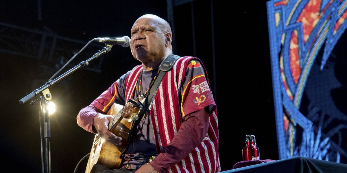 POWERFUL VOICE: Archie Roach performing at the Byron Bay Bluesfest. Photo Peter Derrett. Cover photo taken by Phil Nitchie,