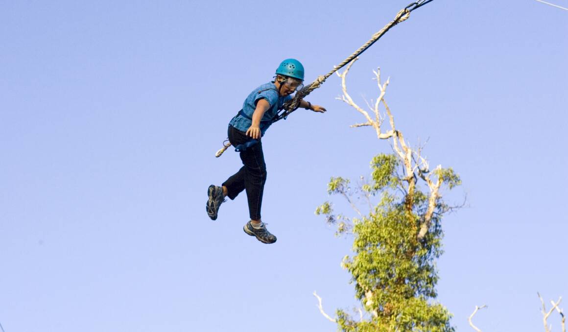 A student on a giant swing at the Tea Gardens bush camp. Image supplied