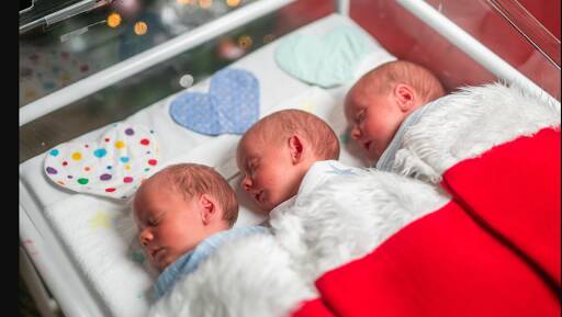 We couldn't resist this picture of QLD triplets Louis, Winston and Maverick Nunn - home for Christmas after three months in hospital.