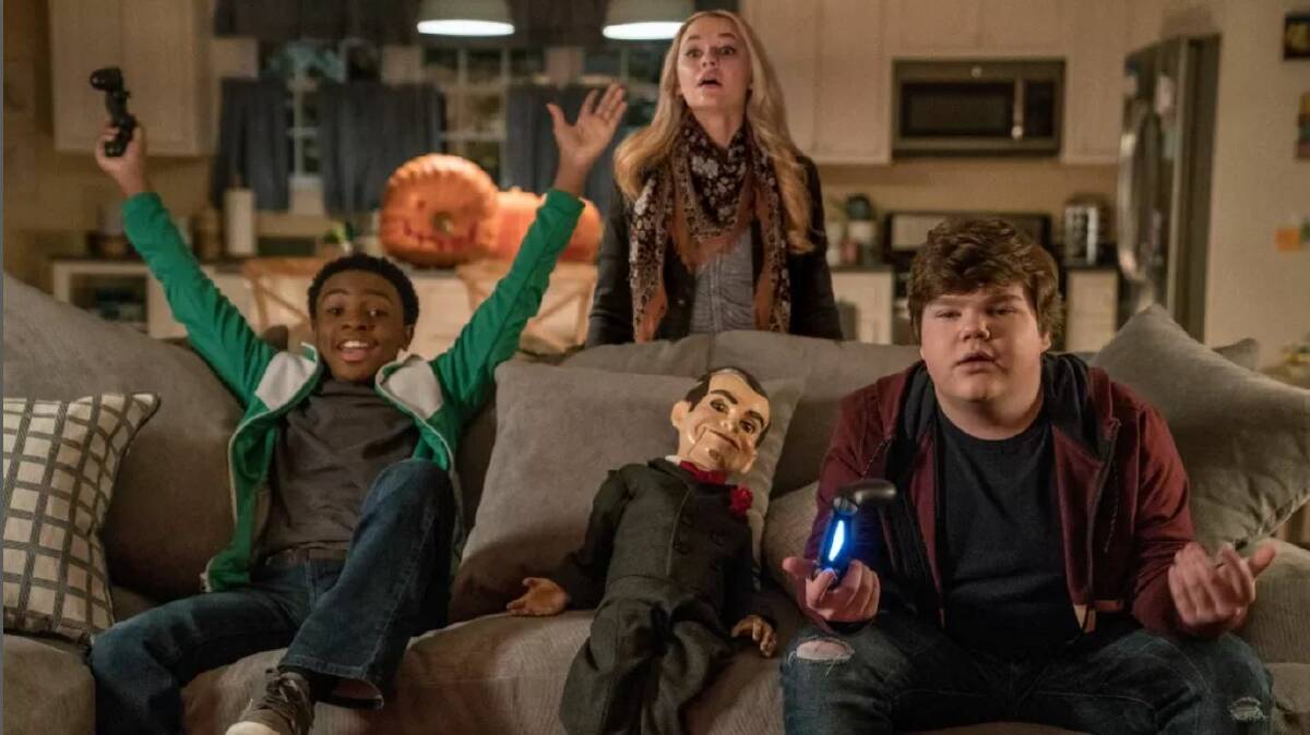 Not so spooky: Caleel Harris, Madison Iseman, Slappy and Jeremy Ray Taylor in Columbia Pictures' Goosebumps 2 - Haunted Halloween. Great Lakes Cinema 3 session details page 3. Photo: Daniel McFadden.