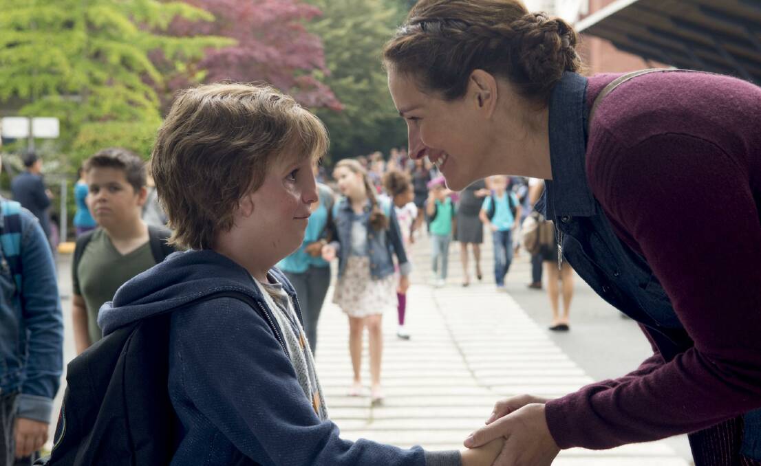Out of fear: Jacob Tremblay and Julia Roberts are mother and son in the inspirational movie Wonder.