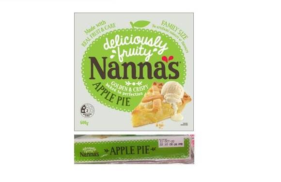 Recall on certain Nanna’s apple pies due to glass in ingredients
