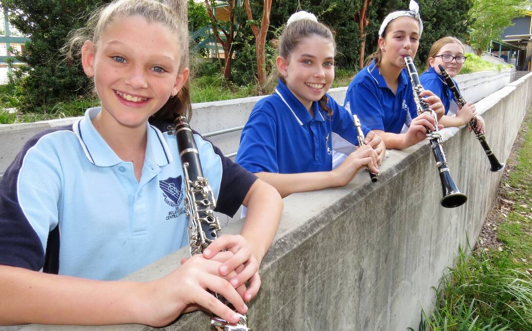 The Band's Back: (L to R) Lillian Jenkins, Isabella Summer, Matilda Matheson and Ellie Bonfield are some of the students who have joined the reformed Bulahdelah Central School school band.