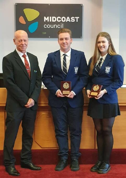 School captains Liam Garemyn and Ashleigh Dorney receive recognition of their outstanding leadership skills from mayor David West.
