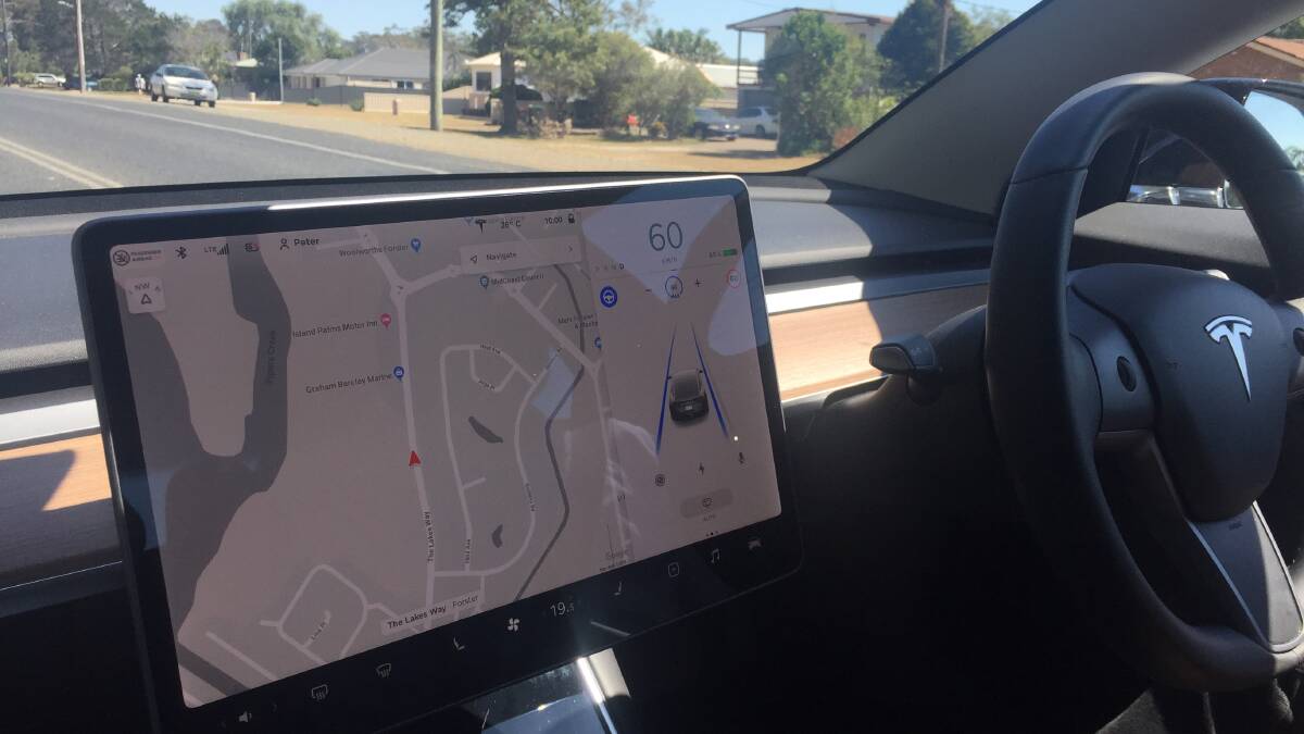 The Tesla Model 3's only instrumentation is a computer in the centre of the dash that controls all of the car's functions.