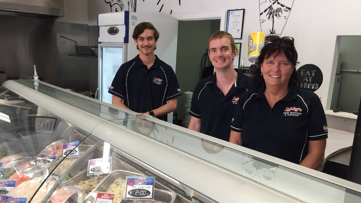 Karen Foster, Max Araldi and Jy Dalton at Lobby's Fresh Seafood are expecting to be flat out for the entirety of the summer holidays.