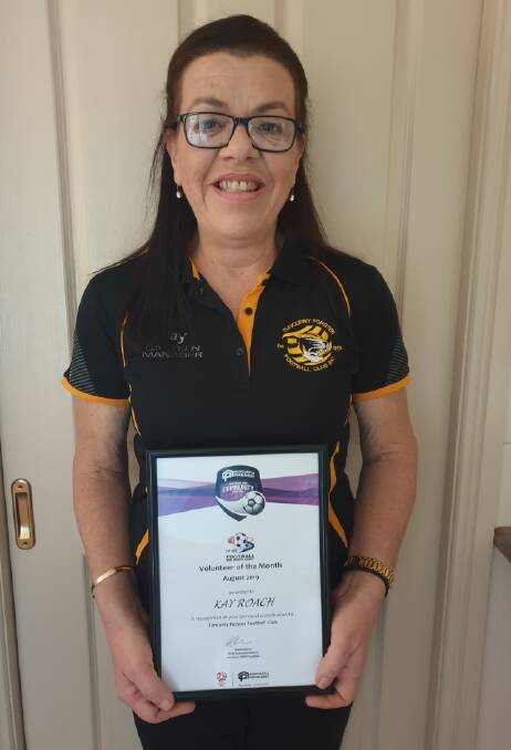 Tuncurry Forster FC's Kay Roach has been named Football Mid North Coast's Newcastle Permanent Volunteer of the Month.