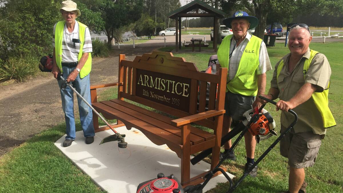 Servicemen at heart: (Left to right) National servicemen Bill Chandler, Mal Bevan and John McNeil are three of the volunteers helping to keep Darawank War Memorial Park beautiful.
