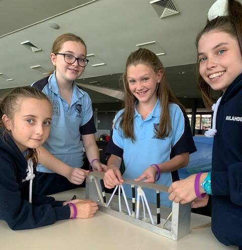 Bonnie Minns, Ellie Bonfield, Lillian Jenkins and Isabella Sumner at the Science and Engineering Challenge.