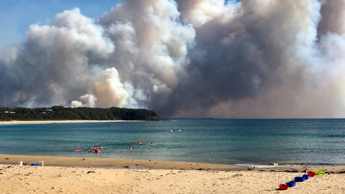 Nippers at Black Head Beach during the fires.