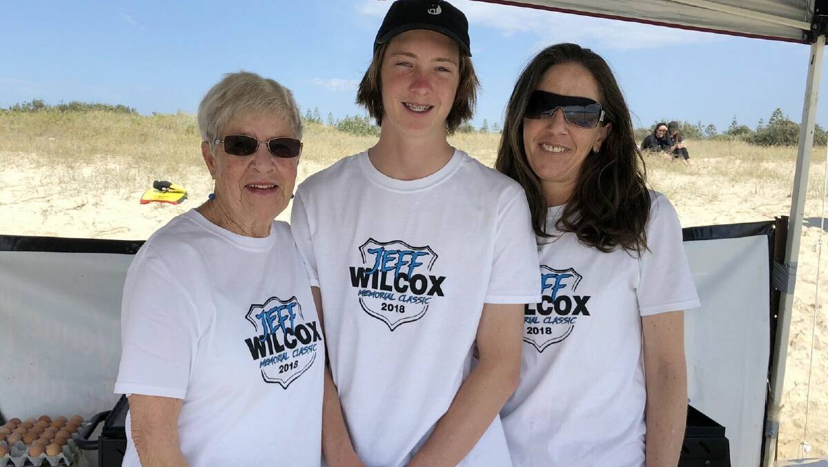 Sue Wilcox, Braeden Lee and Carolin Wilcox are excited for the annual Jeff Wilcox Memorial bodyboarding contest this weekend.