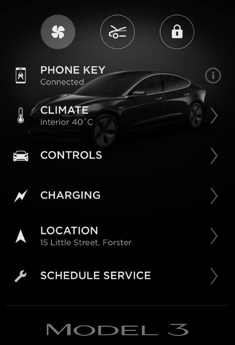 Peter can control all of the Model 3's functions from an app on his phone.