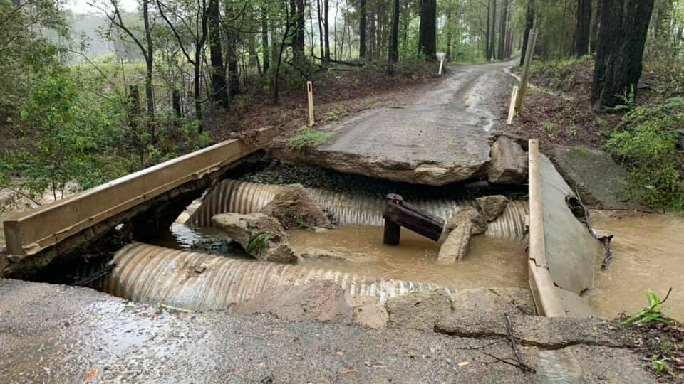 A bridge on Wrights Lane at Dyers Crossing was washed away in the floods. Photo by Taylah Coleman.