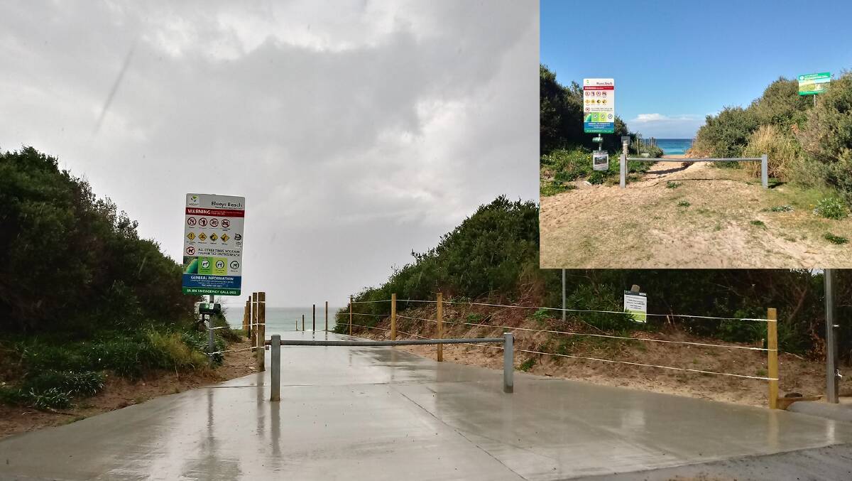 Blueys Beach access path before and after.
