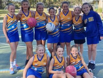 Pacific Palms Public School PSSA netball team: Sophie, Chloe, Delaney, Milla, Lucy, Grace, Bonni; (front) Olivia, Sydney and Eve.
