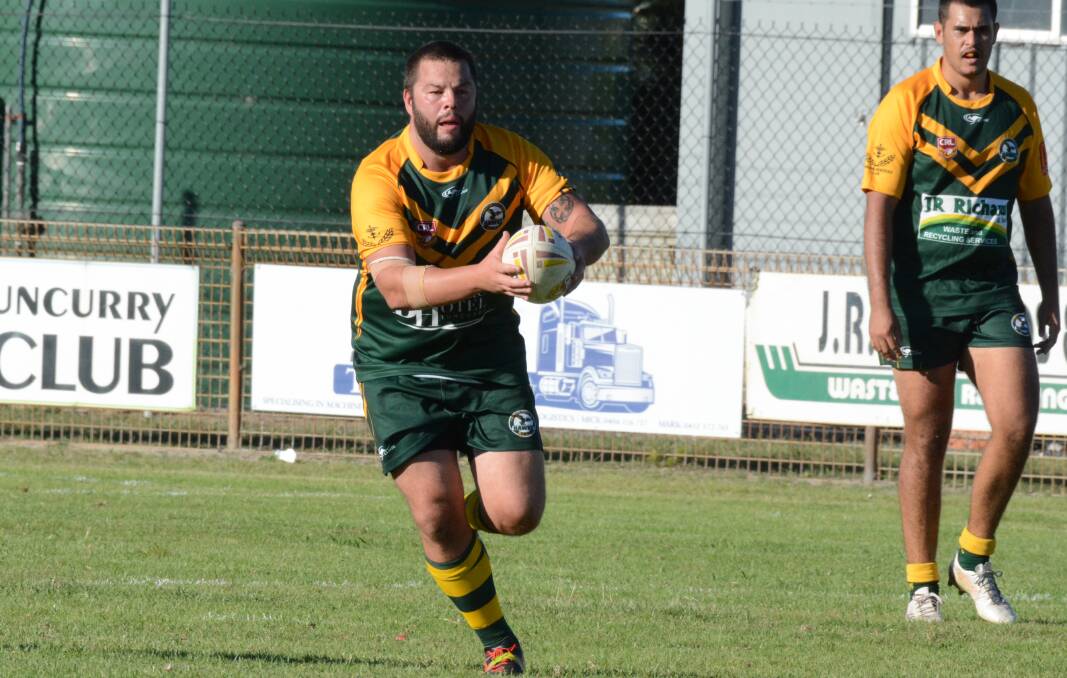 Hawk For Life: Chris Coulton runs the ball up in his 150th first-grade game for the Forster Tuncurry Hawks.