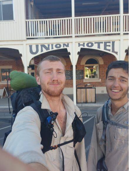 Blake and Nathan outside the Union Hotel in Tumbarumba.