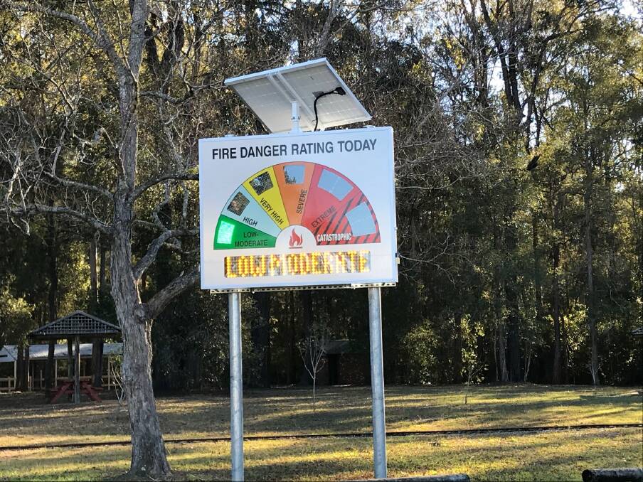 The Forster electronic fire danger rating sign is located on The Lakes Way near Green Point.