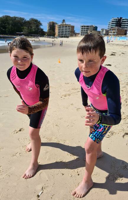 Ready to Go: Forster SLSC nippers Zahlia and Hamish ready to splash, run, swim, form friendships, gain fitness and learn water safety skills.