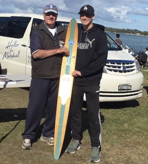 Forster waterski legend Fred Williams with winner of the junior division Ryan Stanford.