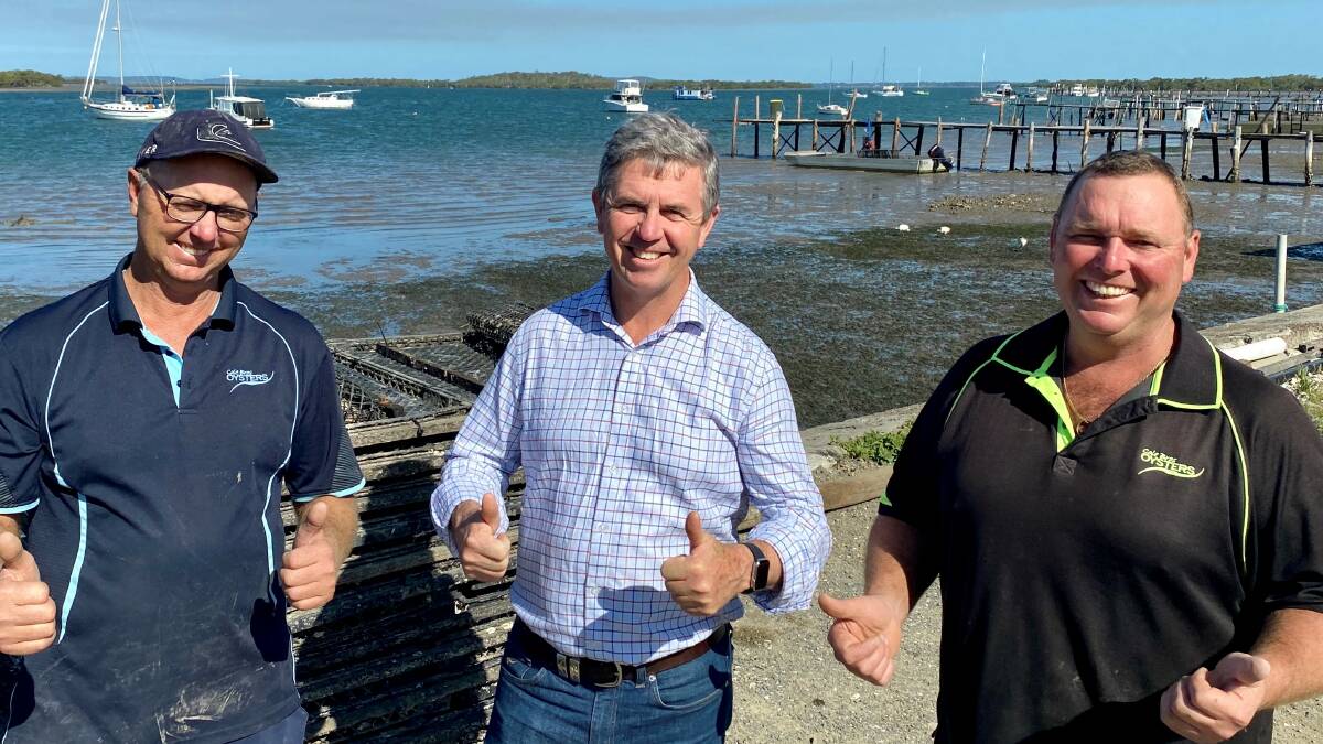 David Gillespie with Dean and Steven Cole from the Karuah River's Cole Bros. Oysters.