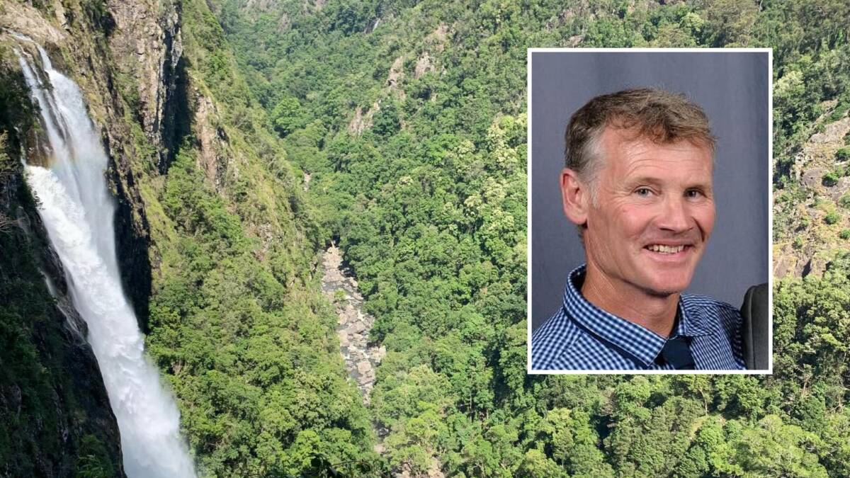Andrew Lickley, aged 54, was last seen at a home on Kalinda Drive, Port Macquarie on January 16. File picture of Ellenborough Falls and insert picture of Andrew supplied by NSW Police