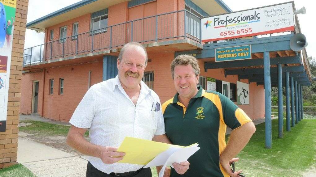 Forster Surf Club benefited from the last round of funding: John Quinn and Brian Wilcox with the plans for the future of the club.