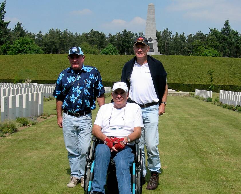 Roger with his two brothers at Polygon Wood Australian Memorial and cemetery in 2008.