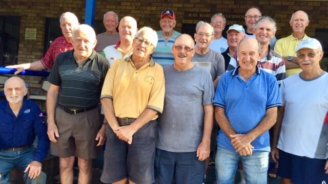 Forster Tennis Club's A team: Bob White, Max Smith, Ray Moase, Brian Adams and Tom Bouttell (back), Bob Gorman, Steve Hill, Tony Harkin, Dennis Wood, Terry Wood (middle), Harold Huntingford, Ken Rex, Warren Wilson, Peter Wakeling, Doug Kessell and Bernie Breithaupt (front).