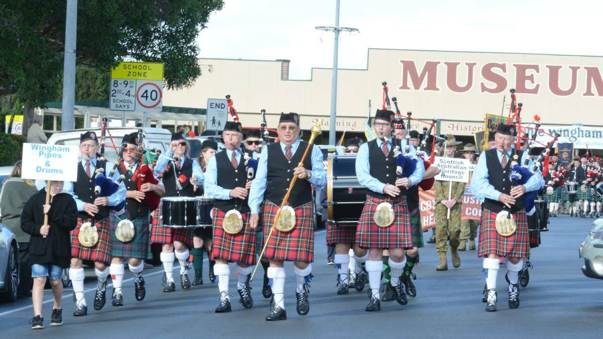 Members of Manning Valley Pipes and Drums will be playing in Forster on Sunday.
