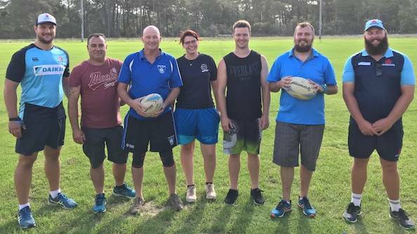 Mid North Coast Rugby officials visited the region recently to plan for the future. Michael Howell, Peter Strickland, Arthur Chapman, Jennifer Adele Trott, Chris Tout Daniel Sawyer and Tom Davidson.