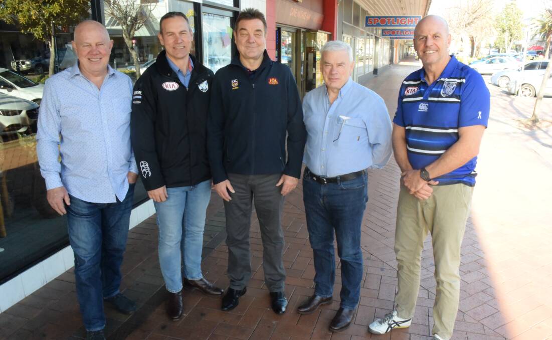 Bulldogs to link with North Coast Rugby League: Mark Hughes, Andrew Hill,  Burt Lowry, Chris Anderson and Andy Patmore met with Group Three senior and junior league officials this week. Photo Rob Douglas.