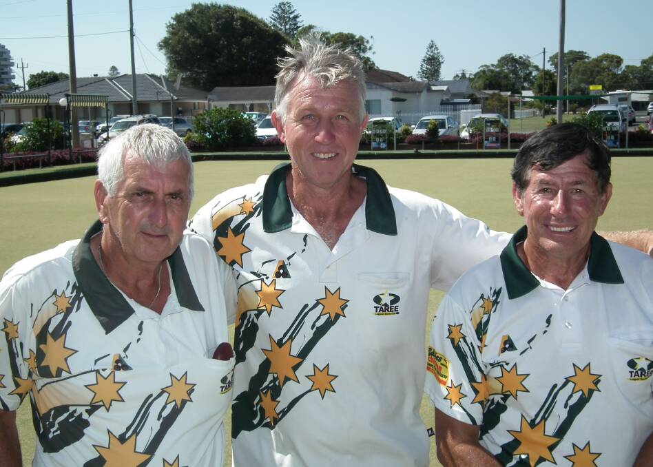 Winners, Peter Woolley, Warren Cocksedge and Bill Brett from Taree Leagues. Photo credit: Noel James.
