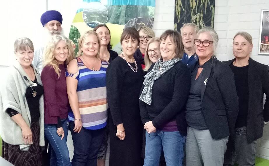 The newly elected board of Arts Mid North Coast farewelled Leigh Vaughan (centre). 