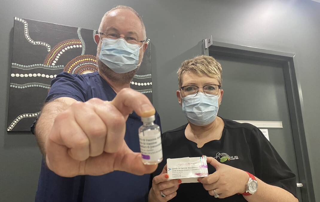 Dr Simon Holliday and Helen Holliday, of the Health Hub and Taree Respiratory Clinic, are delighted that double vaccination rates are more than 95 per cent in the Mid North Coast. Photo: Julia Driscoll