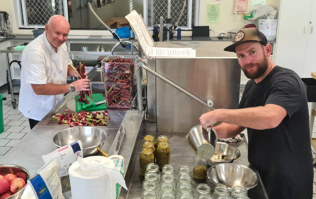 Chefs David White and Michael McMahon make the most of Nabiac Hall's commercial kitchen facilities. Photo supplied