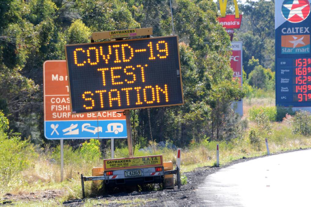 The sign on the Pacific Highway for the Taree South Service Centre freight workers only testing station. 