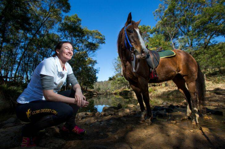 Belinda Ritchie with her stock horse Clincher, at Laguna in the Hunter Valley. Belinda is off to compete in the Gobi Desert Cup, a multi-stage horse endurance race. Photo by Liam Driver.