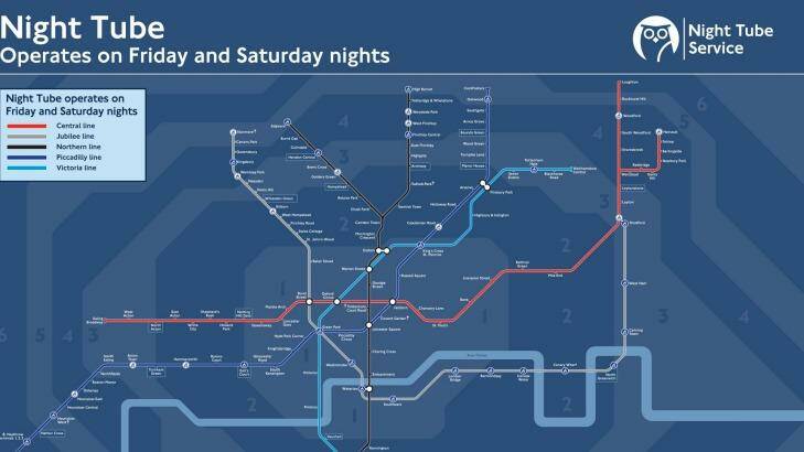 Night Tube map when all lines are open.