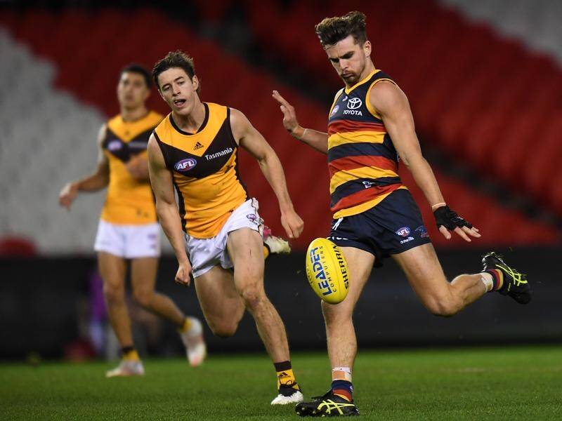Ben Keays of Adelaide kicks clear during the Crows' AFL win over Hawthorn.