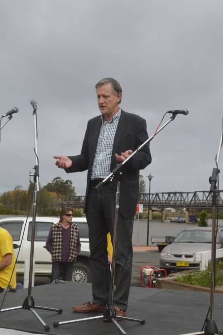 RALLY: Dr David Keegan, Labor candidate for Myall Lakes speaks at the rally in Taree on the weekend.  