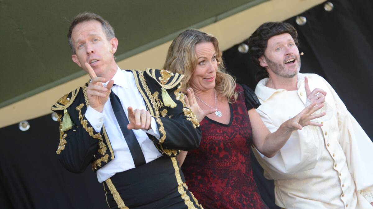 Rik Dawson, Sarah Sweeting and former Firefly local Peter-John Layton (right) in full operatic swing. 