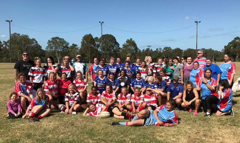 Ready for competition: Players involved in the successful women's rugby gala day hosted by the Manning River Ratz last month. 